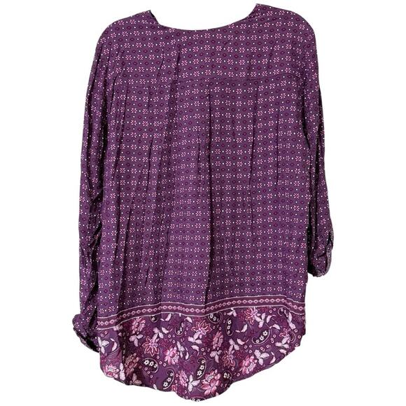 Brian & Em size XL Lemmy v-neck hi low top roll tab sleeves dark purple women’s - Picture 2 of 10